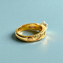 Load image into Gallery viewer, Kaimana Tapered 6mm Old English Ring with 6.4mm Cubic Zirconia &amp; Diamonds in 14K Yellow Gold in size 7 1/8
