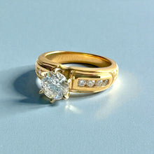 Load image into Gallery viewer, Kaimana Tapered 6mm Long Leaf Maile Ring with 6.4mm Cubic Zirconia &amp; Diamonds in 14K Yellow Gold in size 7
