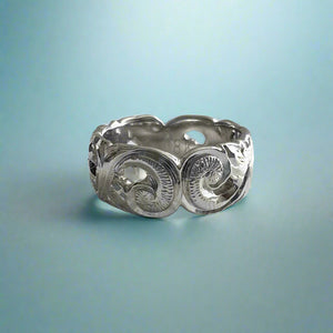 Pukalani Filigree 8mm Hawaiian Ring in 18K White Gold