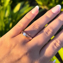 Load image into Gallery viewer, Old English &amp; Hibiscus 4mm French Mount Solitaire Ring with .28ct Diamond in 14K Pink Gold in size 6 5/8
