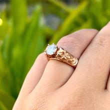 Load image into Gallery viewer, Old English &amp; Hibiscus 6mm Tapered French Mount Solitaire Ring with 1ct Cubic Zirconia in 14K Pink Gold in size 5 3/4
