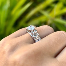 Load image into Gallery viewer, Deep Cut Maile &amp; Plumerias Solitaire Ring with Cubic Zirconia &amp; Diamonds in 14K White Gold in size 7
