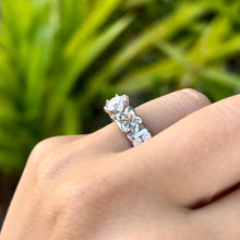 Load image into Gallery viewer, Deep Cut Maile &amp; Plumerias Solitaire Ring with Cubic Zirconia &amp; Diamonds in 14K White Gold in size 7
