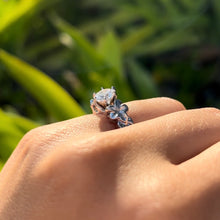 Load image into Gallery viewer, Small Plumeria with Leaves Solitaire Ring with Cubic Zirconia in 14K White Gold in size 7
