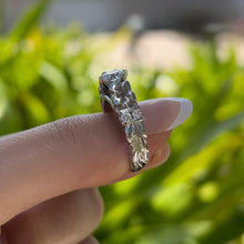 Load image into Gallery viewer, Deep Cut Maile &amp; Plumerias Solitaire Ring with Cubic Zirconia &amp; Diamonds in 14K White Gold in size 7
