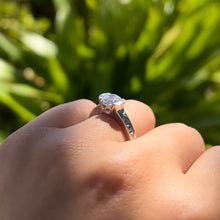 Load image into Gallery viewer, Malama Old English Flat Ring with 6.4mm Cubic Zirconia in 14K White Gold  in size 6 1/2
