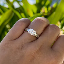 Load image into Gallery viewer, Malama Old English Flat Ring with 6.4mm Cubic Zirconia and no Side Engraving in 14K White Gold in size 6 1/2
