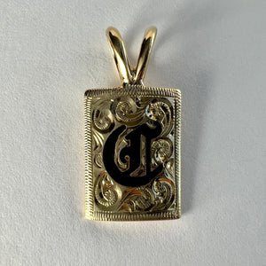Gold Hawaiian Engraved and Enameled Initial C Pendant