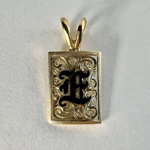 Gold Hawaiian Engraved and Enameled Initial E Pendant
