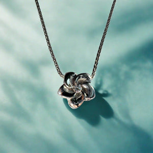 Platinum Hawaiian Plumeria Slider Necklace w/ Diamond