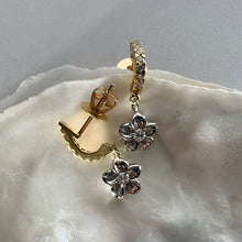 Load image into Gallery viewer, 18k Half Hoop Diamond &amp; Plumeria Earrings
