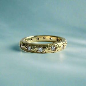Plumeria All Around w/ Diamonds 3mm Ring in 14K Green Gold