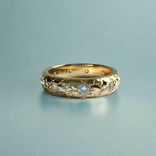Load image into Gallery viewer, Hibiscus with Leaves &amp; Diamonds 4mm Ring in 14K Yellow Gold
