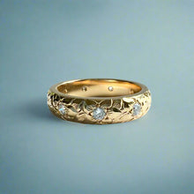 Load image into Gallery viewer, Hibiscus with Leaves &amp; Diamonds 4mm Ring in 14K Yellow Gold
