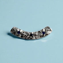 Load image into Gallery viewer, Three Plumeria Lei Filigree Pendant with Sapphires in 14K White Gold
