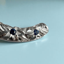 Load image into Gallery viewer, Three Plumeria Lei Filigree Pendant with Sapphires in 14K White Gold
