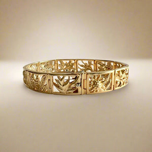 Flowers of Hawaii 12mm Filigree Link Bracelet in 14K Yellow Gold