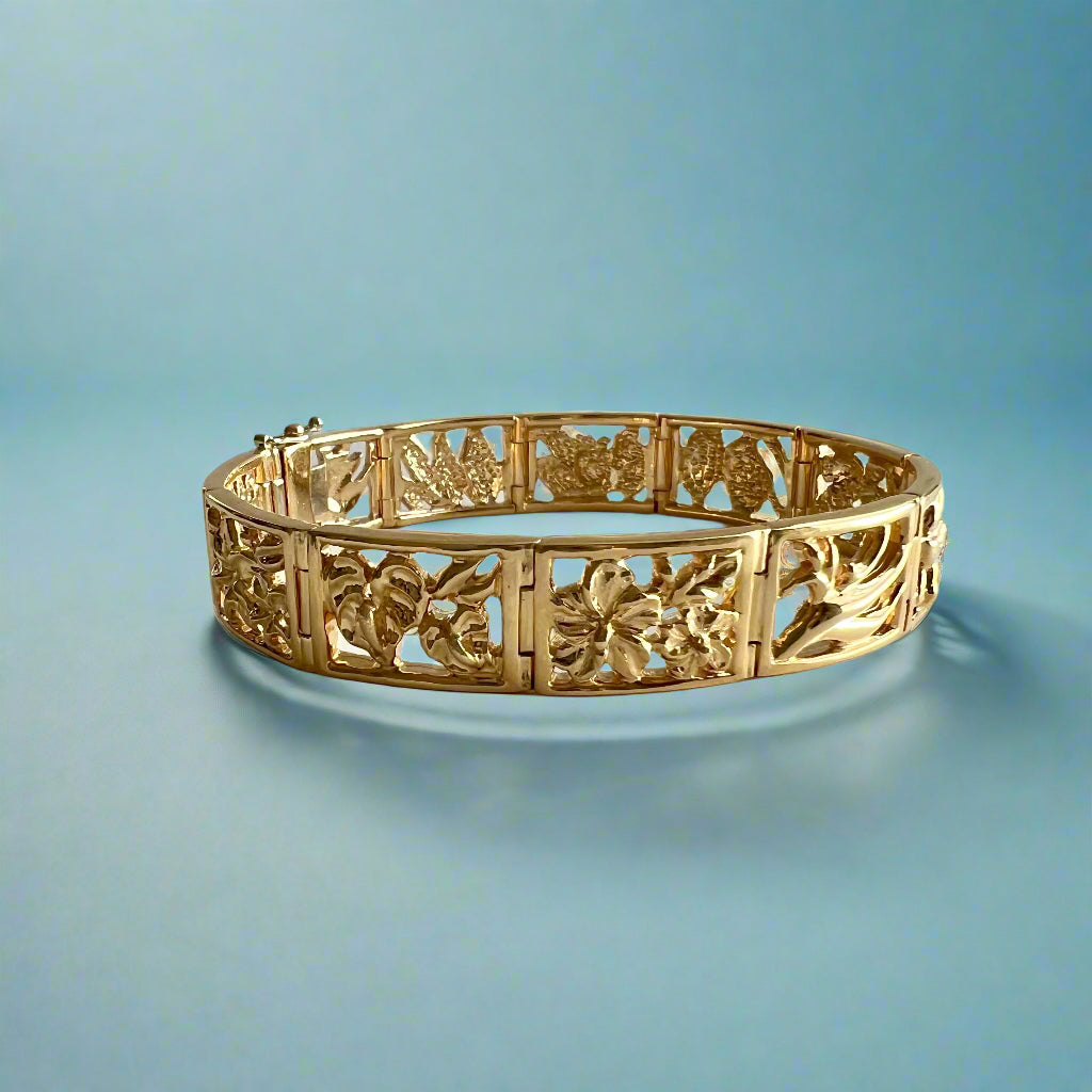Flowers of Hawaii 12mm Filigree Link Bracelet in 14K Yellow Gold