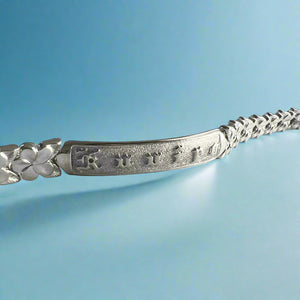 8mm Raised "Kuuipo" Hawaiian Plumeria Link Bracelet in 14K White Gold
