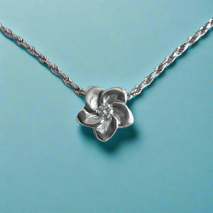 Plumeria Flower Slider Necklace with Diamond in 18K White Gold