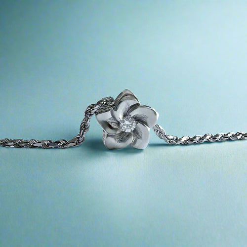 Plumeria Flower Slider Necklace with Diamond in 18K White Gold