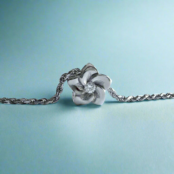 Plumeria Flower Slider Necklace with Diamond in 18K White Gold