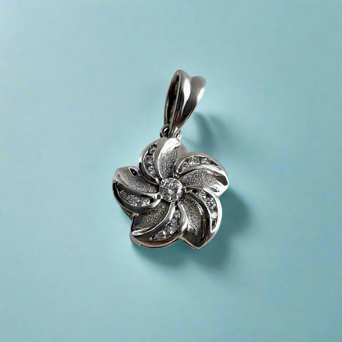 Plumeria with Diamonds Pendant in 14K White Gold