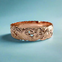Load image into Gallery viewer, Pukalani 18mm Filigree &quot;Kuuipo&quot; Hawaiian Bangle Bracelet in 14K Pink Gold
