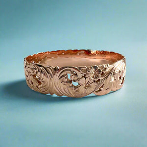 Pukalani 18mm Filigree "Kuuipo" Hawaiian Bangle Bracelet in 14K Pink Gold