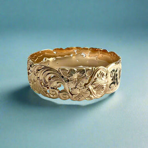 Pukalani 18mm Filigree "Kuuipo" Hawaiian Bangle Bracelet in 14K Yellow Gold