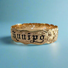 Load image into Gallery viewer, Pukalani 18mm Filigree &quot;Kuuipo&quot; Hawaiian Bangle Bracelet in 14K Yellow Gold
