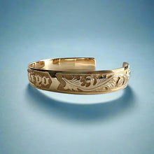 Load image into Gallery viewer, Raised Old English 12mm &quot;Kuuipo&quot; Hawaiian Cuff Bracelet in 14K Yellow Gold
