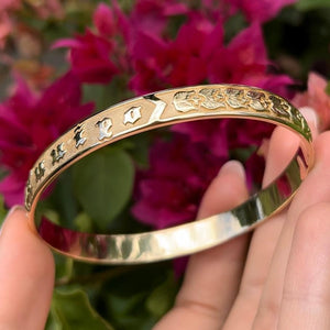 Raised Mokihana Berry 8mm Hawaiian Bangle in 14K Yellow Gold