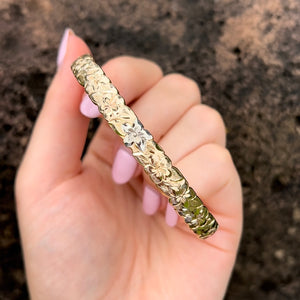 Two-Tone Plumeria & Hibiscus 8mm Hawaiian Bangle in 14K Yellow & White Gold