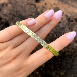 Maile 6mm Hawaiian Bangle in 14K Green Gold