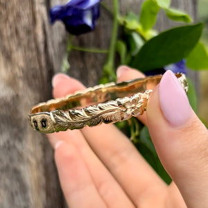 Long leaf Maile engraving on Hawaiian bracelet