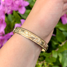 Load image into Gallery viewer, Raised Old English 10mm Hawaiian Bangle  in 14K Yellow Gold
