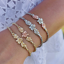 Load image into Gallery viewer, Three Plumeria Hawaiian ID Bracelets in 14K Gold
