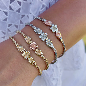 Three Plumeria Hawaiian ID Bracelets in 14K Gold