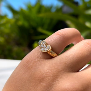 Valentine Diamond Heart Ring w/Maile in 14K Yellow Gold