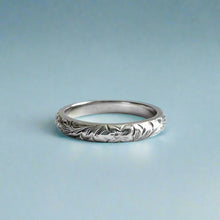 Load image into Gallery viewer, Old English &amp; Hibiscus 3mm Barrel Ring in 14K White Gold
