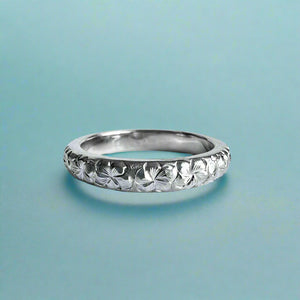 Plumeria All Around 3mm Barrel Ring in 14K White Gold