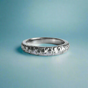 Plumeria All Around 3mm Barrel Ring in 14K White Gold
