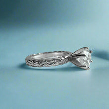 Load image into Gallery viewer, Scalloped Shiny Maile &amp; Hibiscus Solitaire Ring with Diamond in 14K White Gold in size 6
