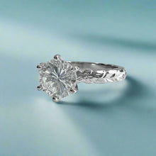 Load image into Gallery viewer, Scalloped Shiny Maile &amp; Hibiscus Solitaire Ring with Diamond in 14K White Gold in size 6
