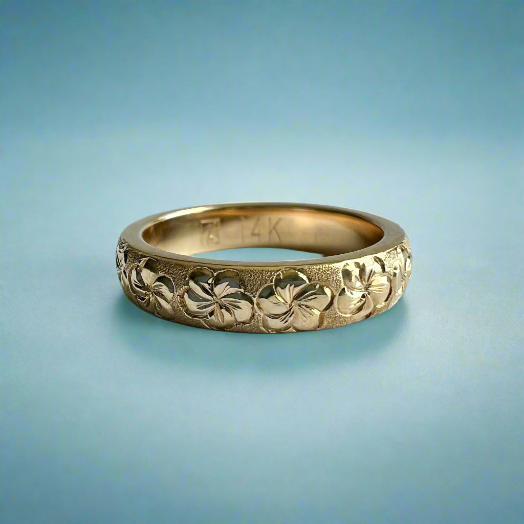 Plumeria All Around 4mm Ring in 14K Yellow Gold