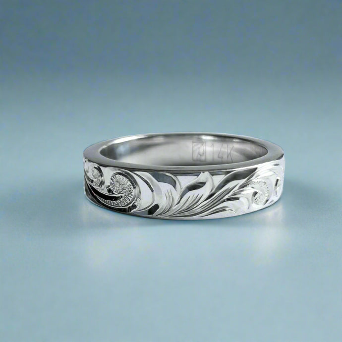 Old English All Around 4mm Flat Ring in 14K White Gold