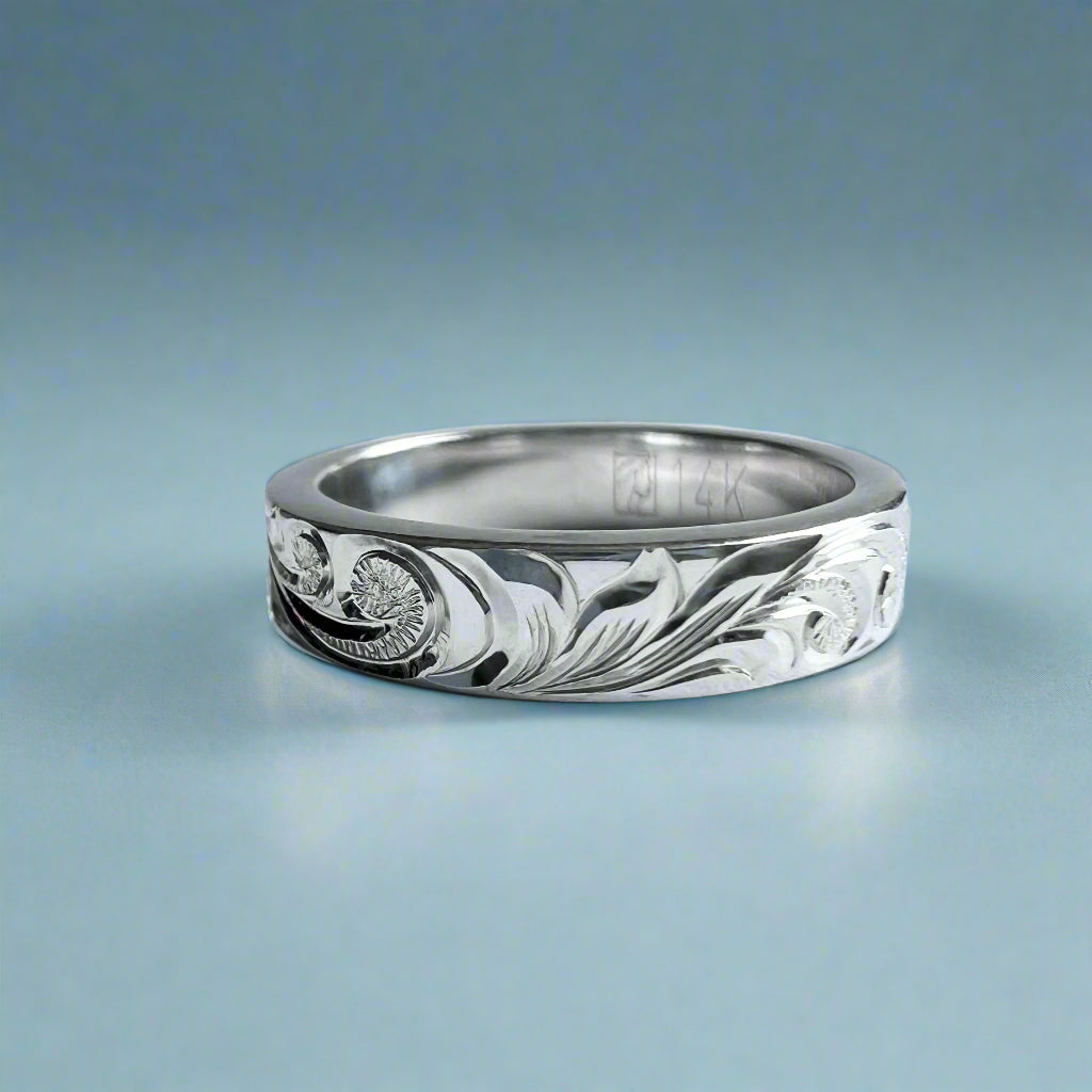 Old English All Around 4mm Flat Ring in 14K White Gold