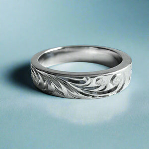 Old English All Around 4mm Flat Ring in 14K White Gold