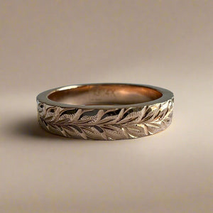 Hawaiian Maile & Hibiscus 4mm Flat Ring in 14K Pink Gold